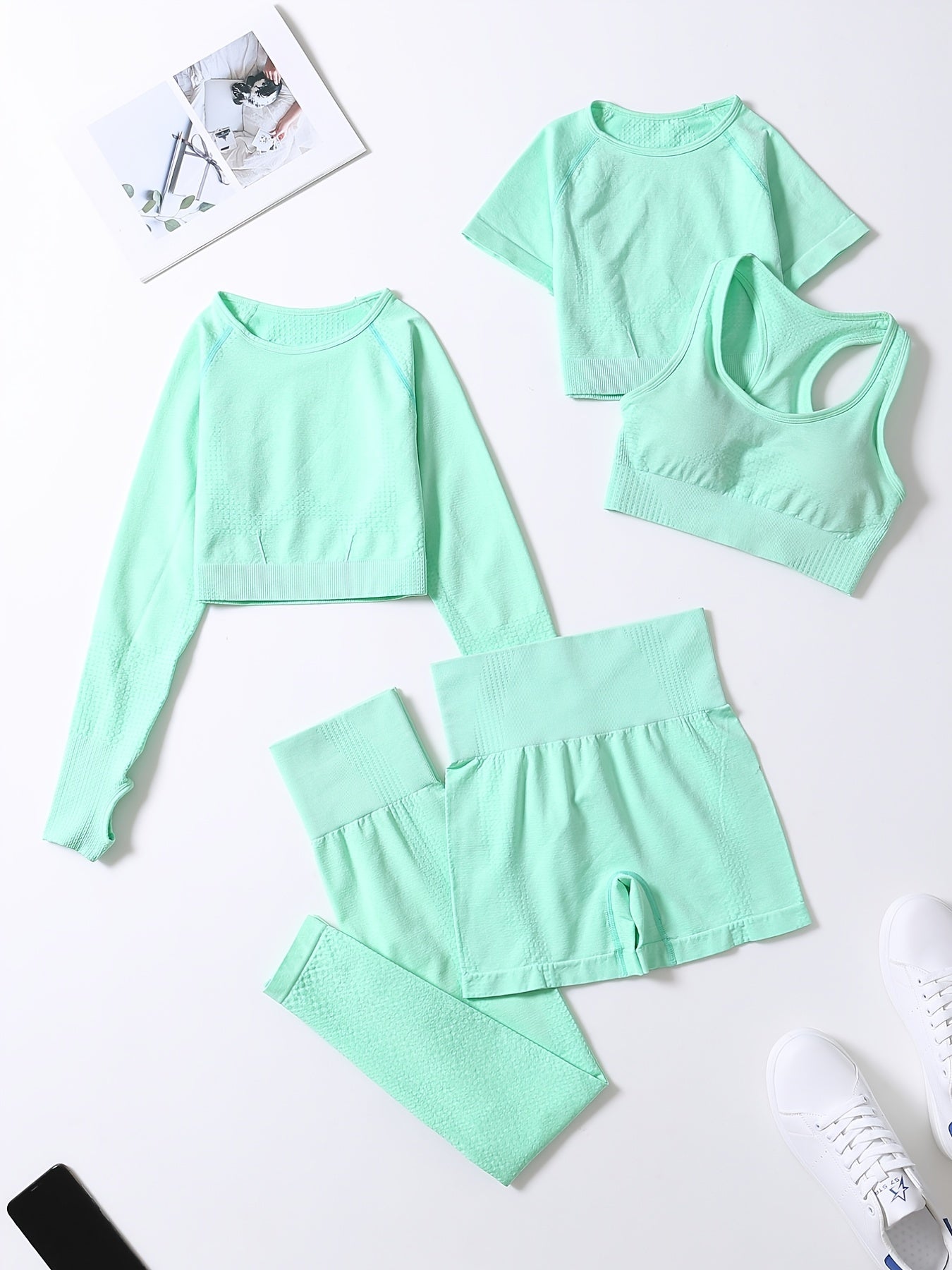 5pcs Seamless Yoga Suits Tank Top & Cropped Top & Long S