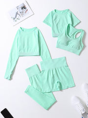 5pcs Seamless Yoga Suits Tank Top & Cropped Top & Long S