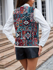 Geometric Pattern Button Front Vest Boho Sleeveless Vest
