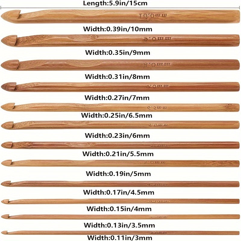 12pcs Wood Crochet Hooks Set Bamboo Accessories For Crochet