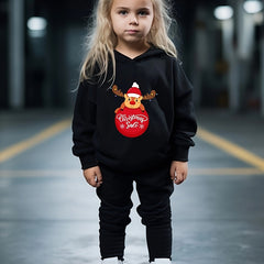Winter Reindeer Print 2pcs Girls Hoodies Jogger Pants Set For Sports