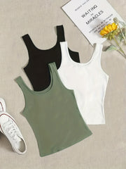 3 Pack Plus Size Casual Tank Top Set Women's Plus Solid Ribbed