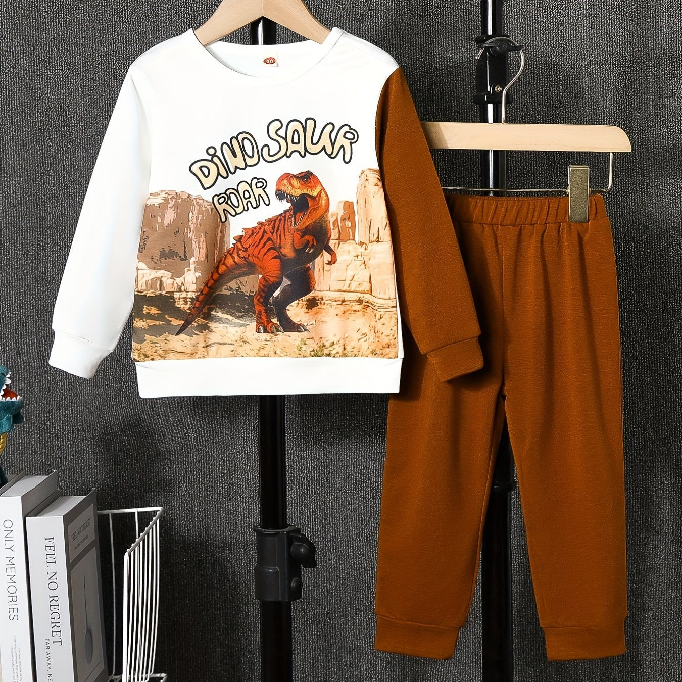 Dino Print Boys Casual Sweatshirt & Sweatpants Set