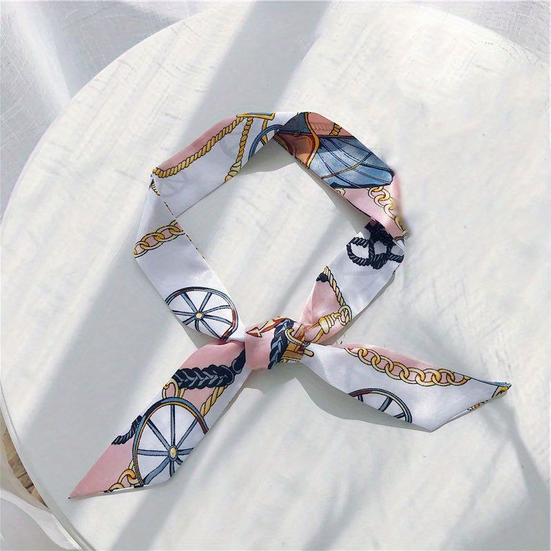 Chain Tassel Print Twilly Scarf Long Ribbon Neckerchief