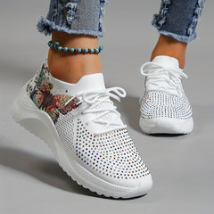Women's Butterfly Print Sports Shoes Rhinestone Decor Low Top Running Shoes