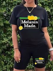 Women's Plus Lemon & Letter Print Tee & Shorts Set