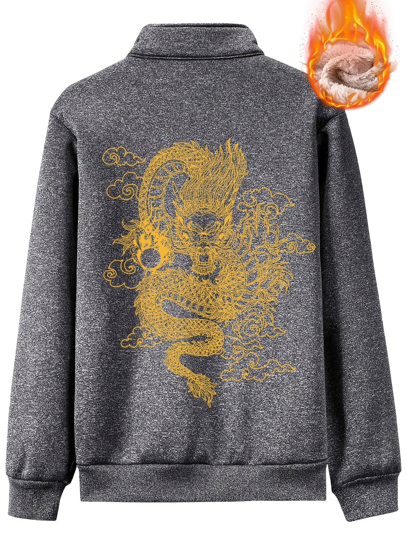 Vintage Oriental Dragon Print Zip Up Jacket