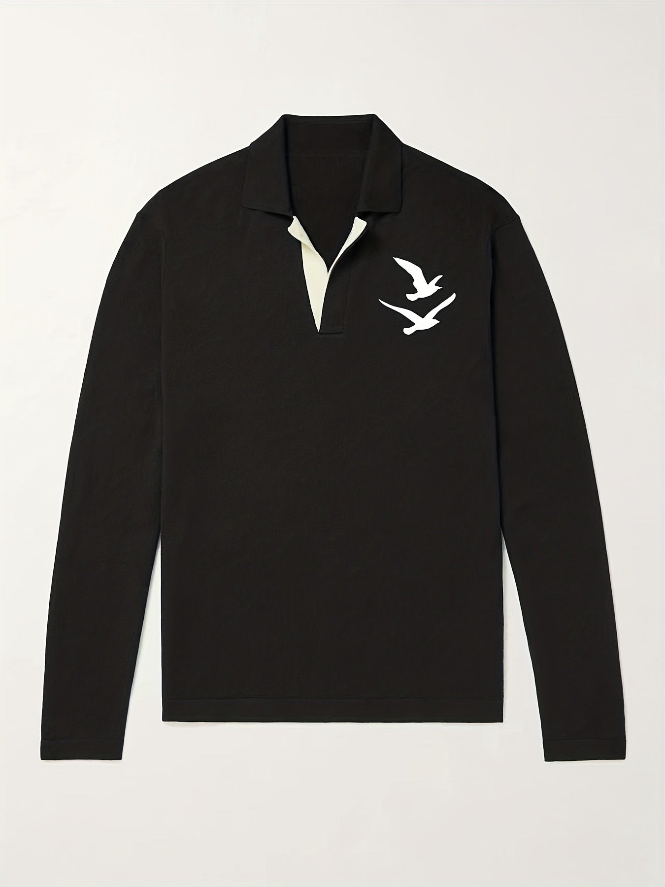 Bird Pattern Knit Polo Shirt Men's Casual Lapel Sweater