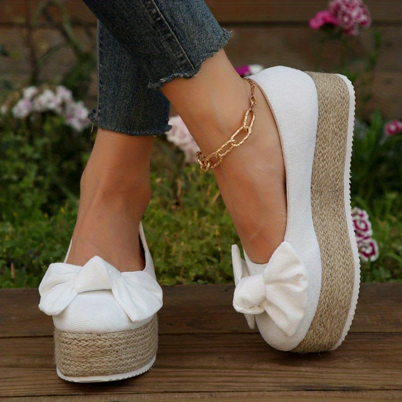 Women's Bowknot Platform Slip On Low Espadrilles Bottom Shoes