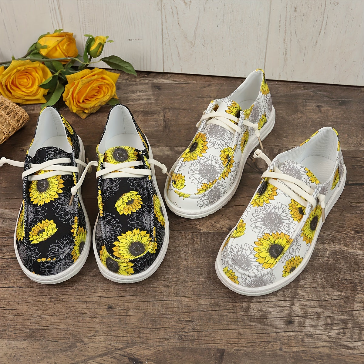Women's Sunflower Skate Shoes Flat Canvas Lace-up Sneakers