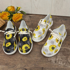 Women's Sunflower Skate Shoes Flat Canvas Lace-up Sneakers