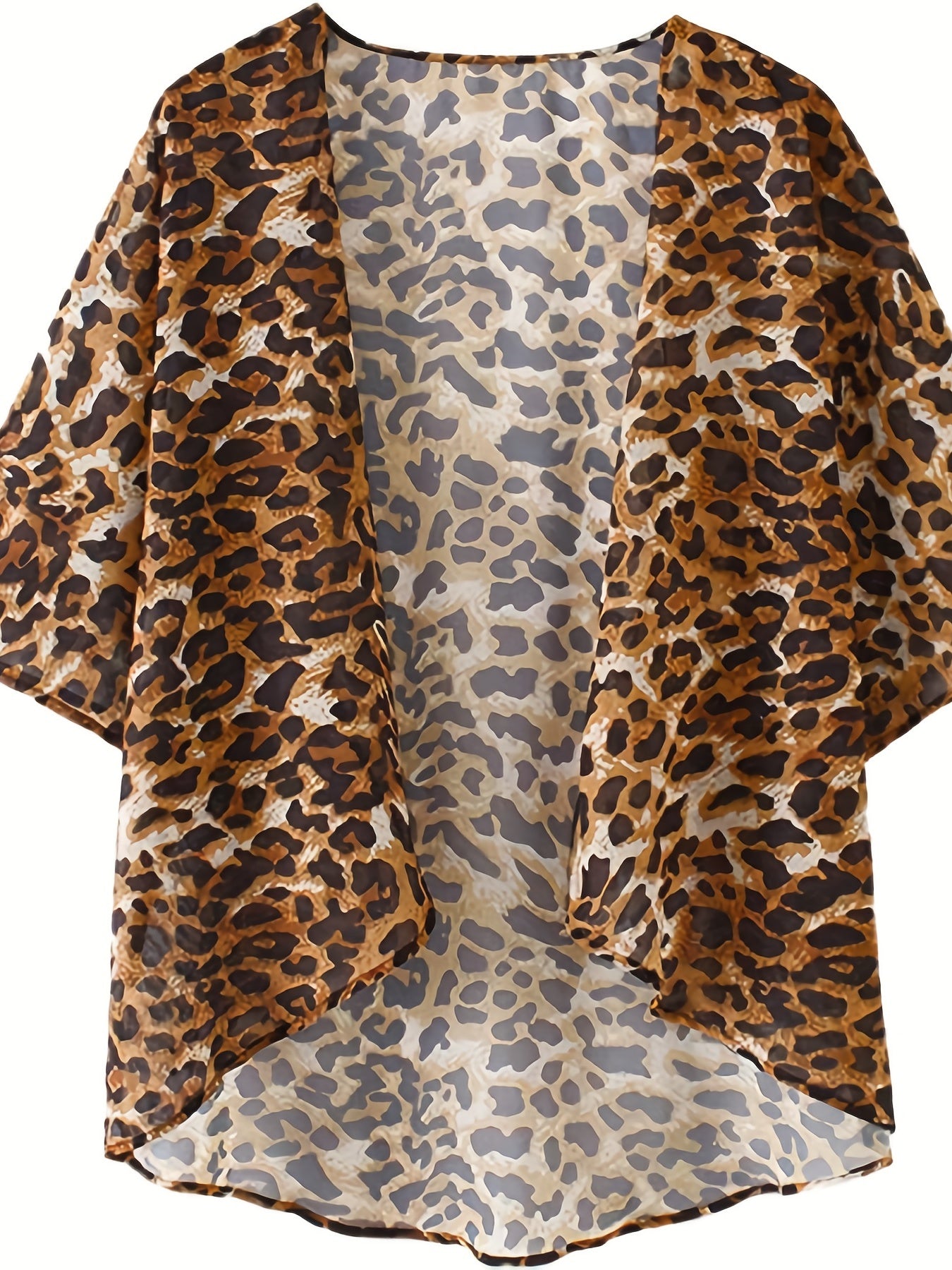 Leopard Print Bat Sleeve Open Front Cardigan