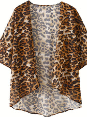 Leopard Print Bat Sleeve Open Front Cardigan