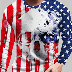Skull & Flag Print Men's Long Sleeve T-shirt