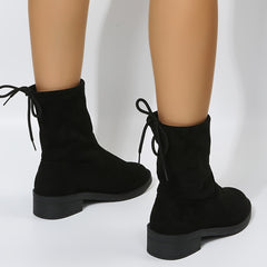 Women's Low Block Heel Ankle Boots Lace-Up Slip-On Round Toe Short Boots