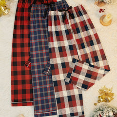 3 Pcs Plaid Christmas Sleep Pants Women's Sleepwear