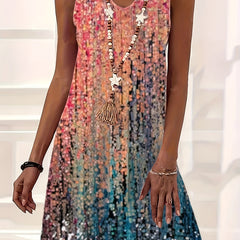 Gradient Striped Dress V Neck Sleeveless Mini Tank Dress