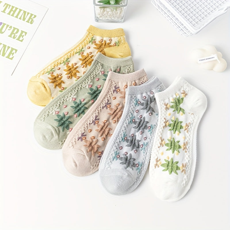 5 Pairs Maple Leaf Print Ankle Socks for Women