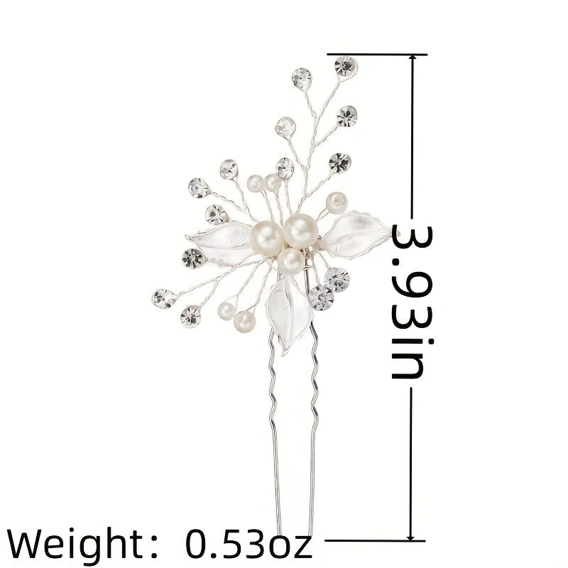 Crystal Faux Pearl Leaf Hair Pins Clips for Women Bride Hair Jewelry Wedding