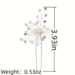 Crystal Faux Pearl Leaf Hair Pins Clips for Women Bride Hair Jewelry Wedding