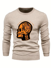 Cartoon Skeleton & Ghost Slim Warm Sweater Men's Casual Retro Style