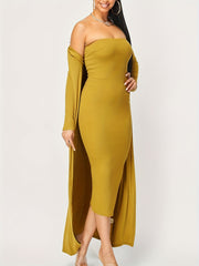 Solid Long Sleeve Cardigan & Bodycon Tube Dress Set