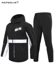 Men's Outdoor Hooded Windbreaker Jacket & Warm Pants