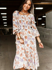 Women's Plus Floral Lantern Sleeve Square Neck Dress