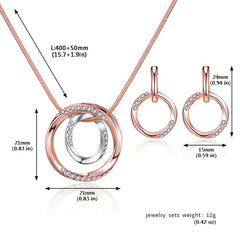 Circle Jewelry Set Inlaid Rhinestones Pendant Necklace & Dangle Earrings