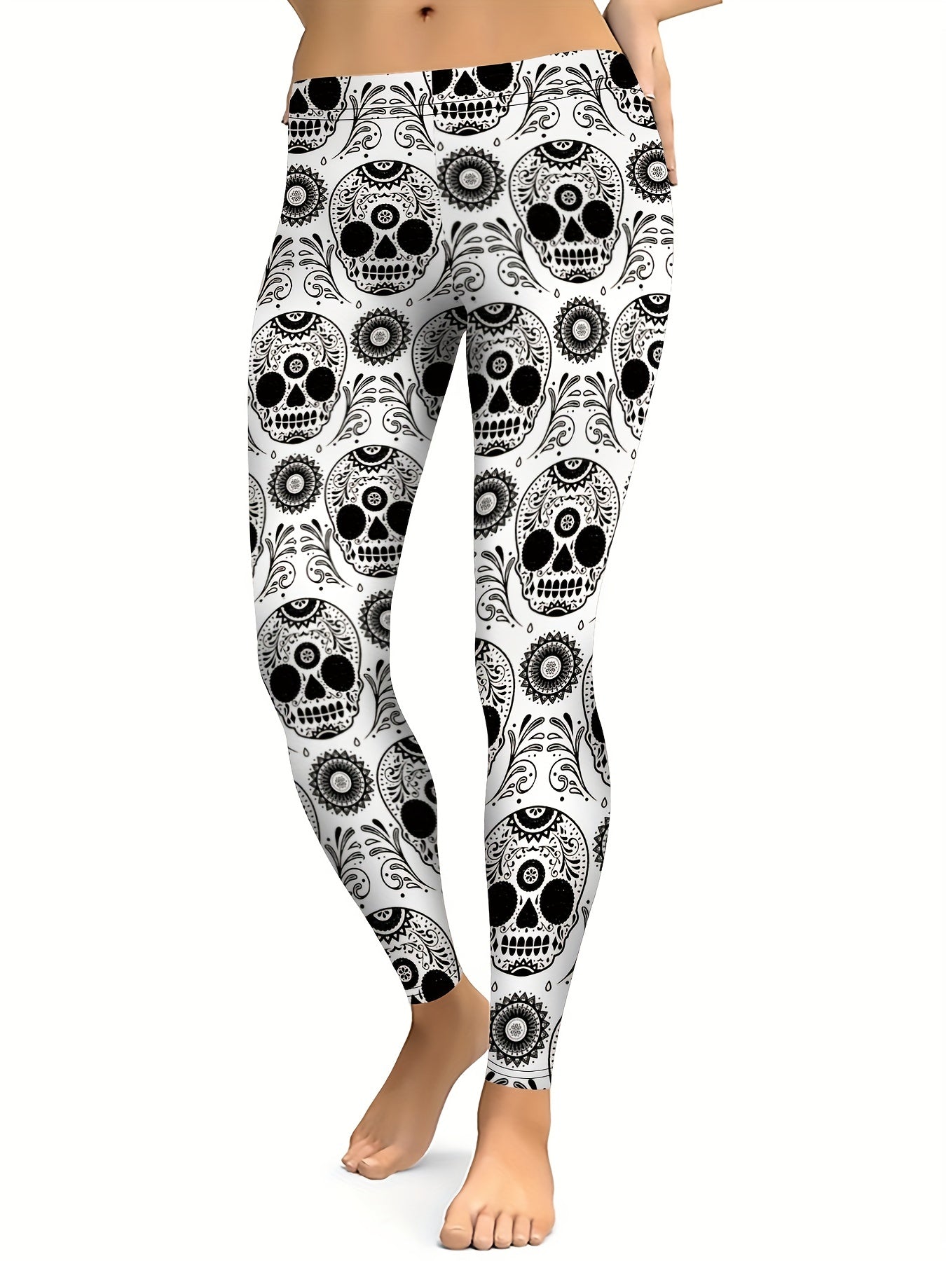Skull & Flower Yoga Pants High Stretch Leggings for Women