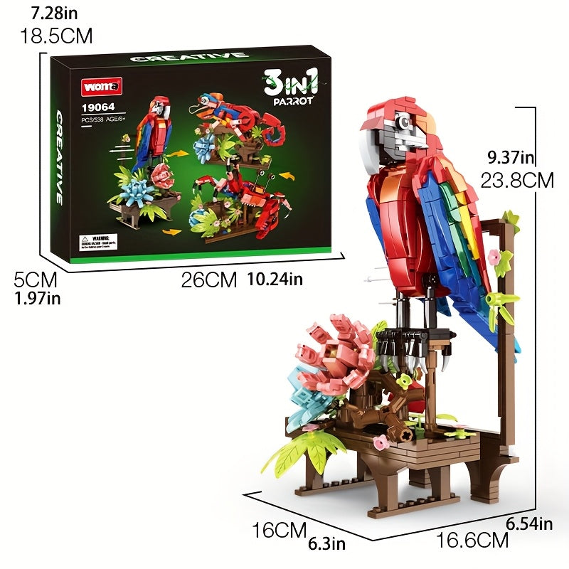 WOMA Parrot Building Blocks Ornament Animal Insect Series 3-in-1 Puzzle Toy