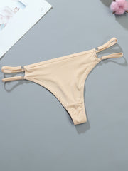 3 Pcs Double Thin Straps Thongs Breathable Low Waist Panties Women's Lingerie