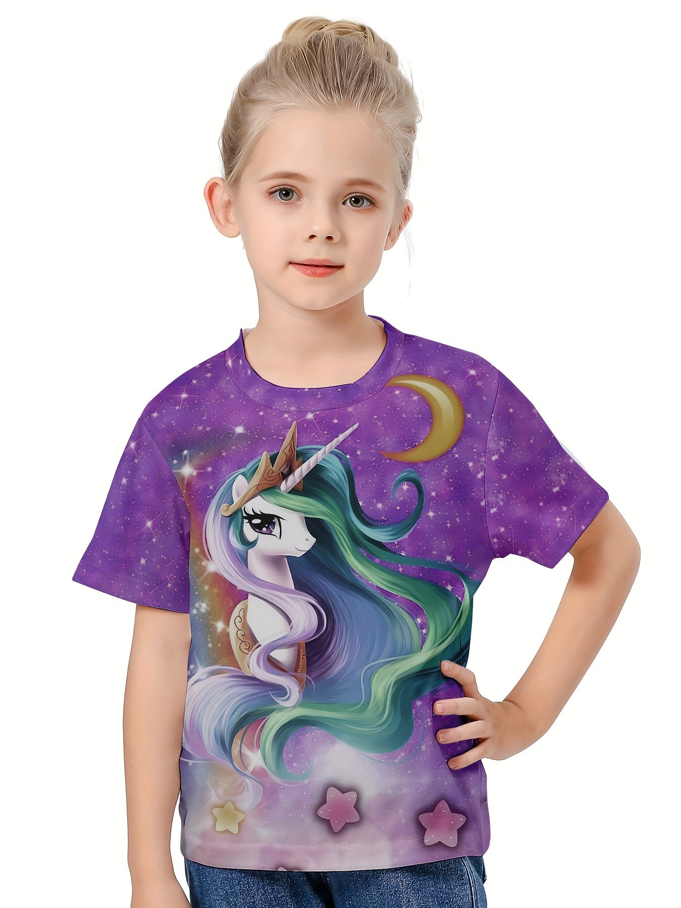 3D Unicorn Graphic T shirt Girls Short Sleeve Pullover Tops