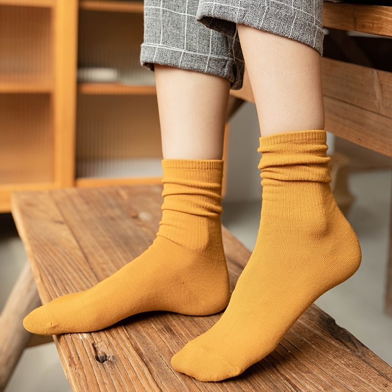 5 Pairs Crew Socks Comfortable Breathable Mid Tube Stockings