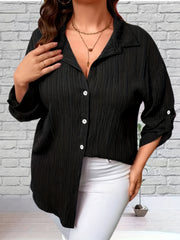 Button Up Roll Up Sleeve Blouse