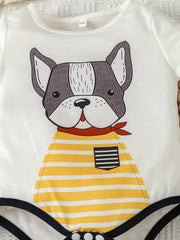 Baby Boy Onesie Dog Cartoon Print Short Sleeve Bodysuit