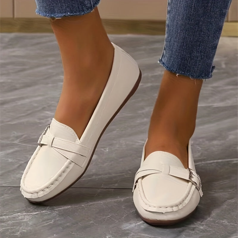 Women's Buckle Decor Slip On Loafers Soft Sole Outdoor Shoes