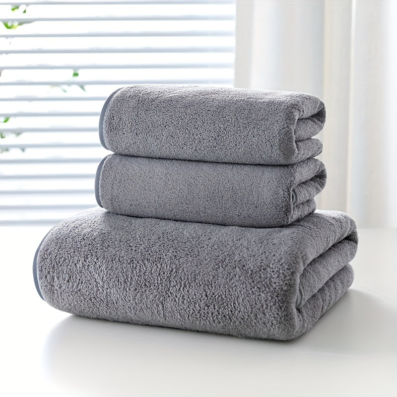 3pcs High Density Coral Fleece Towel Set Soft & Absorbent