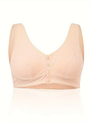 Plus Size Bra Women's Plus Solid Buckle Front Comfort Wireless Wide Straps Bra