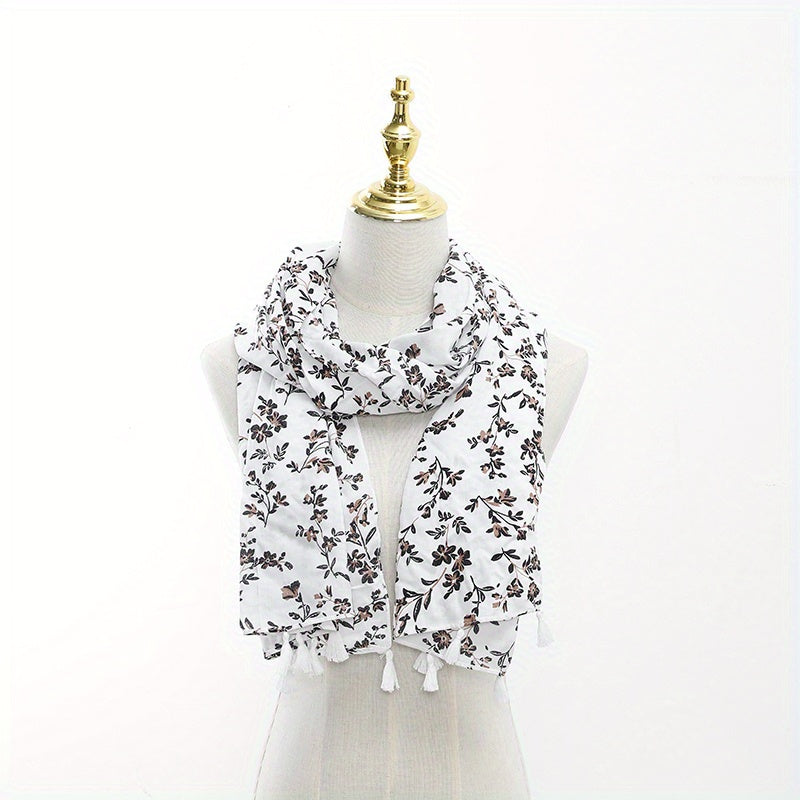 Floral Print Scarf Hijab Casual Tassel Shawl Windproof Head Wrap