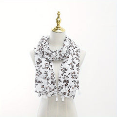 Floral Print Scarf Hijab Casual Tassel Shawl Windproof Head Wrap