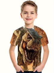 3D Wild Dinosaur Pattern T-shirt For Kids Short Sleeve Top