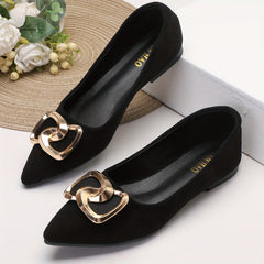Chain Decor Pointed Toe Ballet Flat Shoes