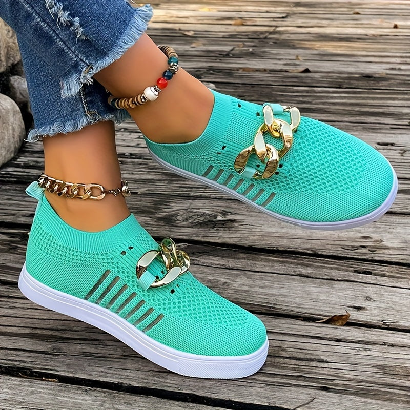 Women's Mesh Slip-on Sneakers with Chain Detail