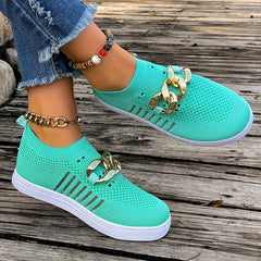 Women's Mesh Slip-on Sneakers with Chain Detail