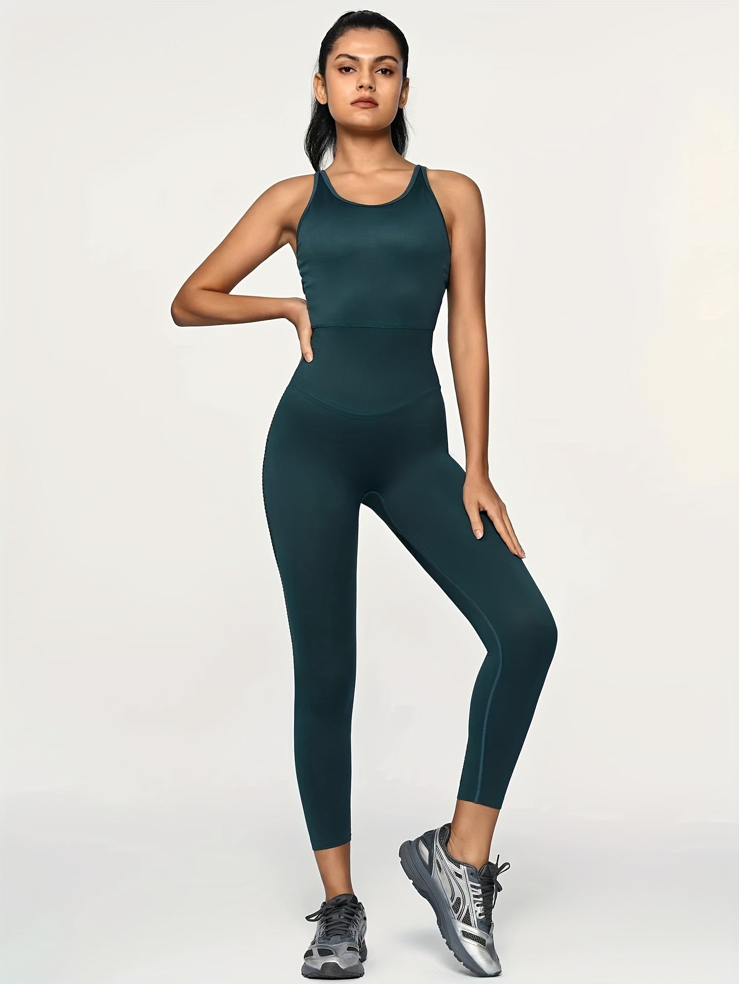 Women's Solid Yoga Jumpsuit Sleeveless Fitness Jumpsuit