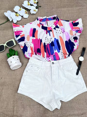 Casual Blouse Women's Plus Random Print Ruffle Sleeve