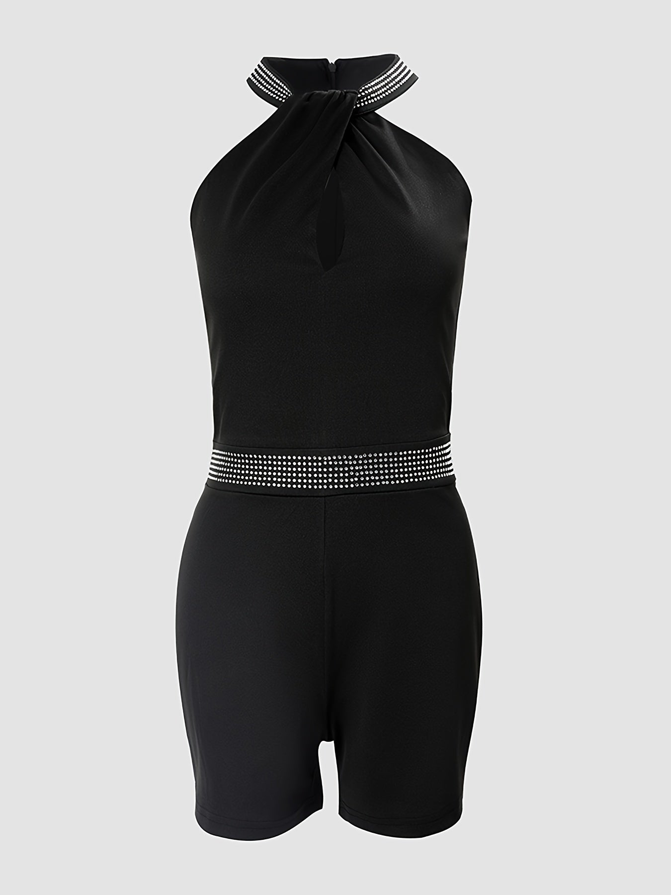 Glitter Rhinestone Keyhole Romper Sleeveless Summer Party Club
