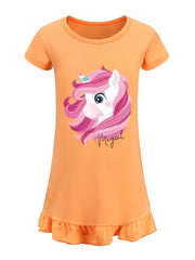 Toddler Girl's Unicorn Print Nightgown Ruffle Short Sleeve Nightdress