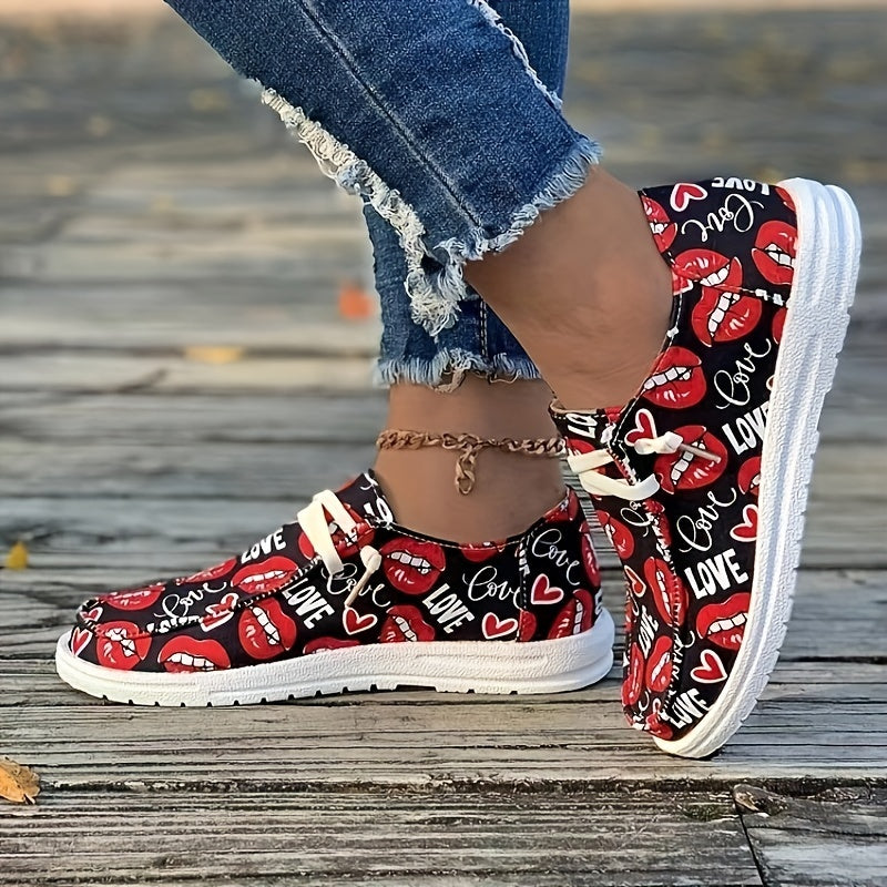Lips Pattern Flat Shoes Women's Slip On Casual Shoes